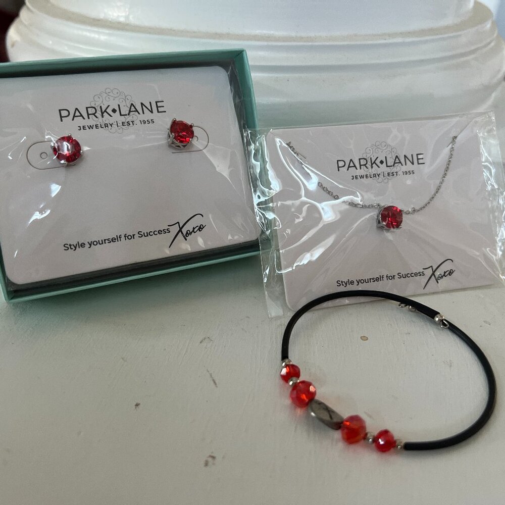 Park Lane Impression Jewelry set  in red: includes necklace, earrings & bracelet
